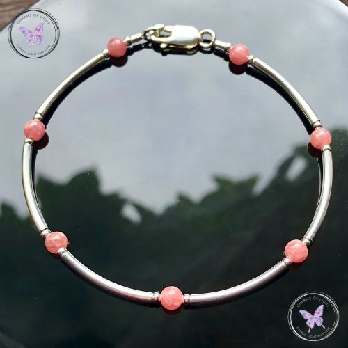 Rhodochrosite & Silver Bangle Bracelet